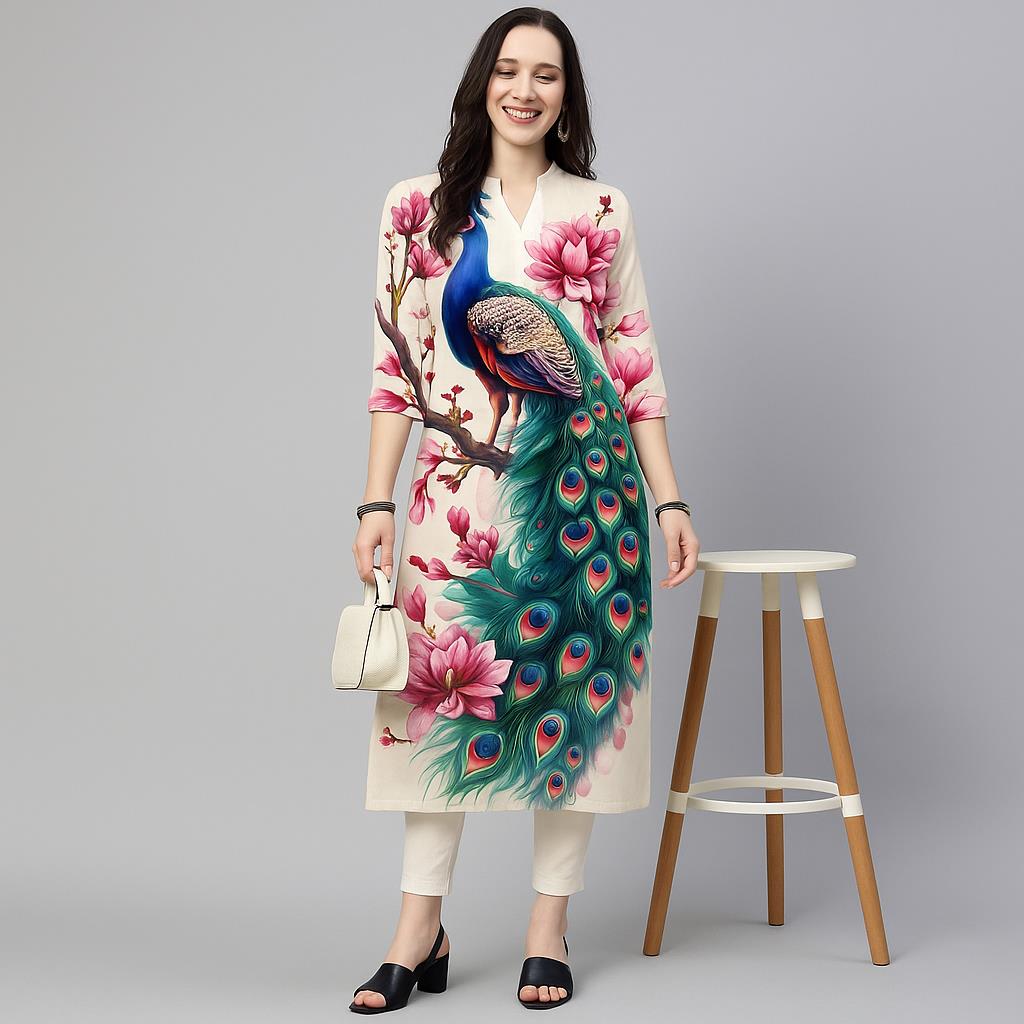 Ethnic Fashion Kurtis - Tavus Kuşu Kadın Kurt Günlük Moda
