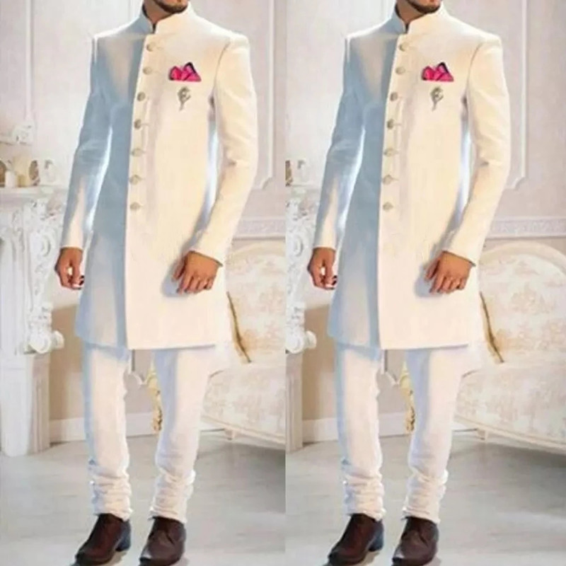 Fashion Ethnic Wear For Men - Moda tasarımı beyaz Stand yaka tek